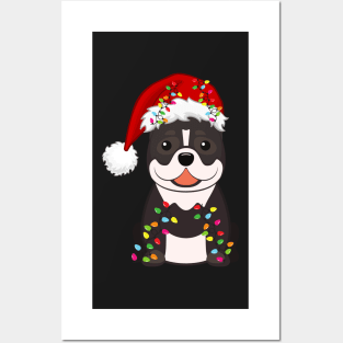 Pitbull Holiday Christmas Light - Funny Pibull Lights Christmas in Santa Hat Holiday Santa Posters and Art